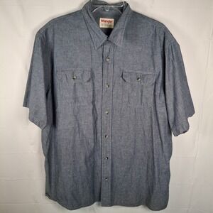Wrangler‎ Shirt Men XL Short Sleeve Button Front Oxford Gray Cotton Workwear